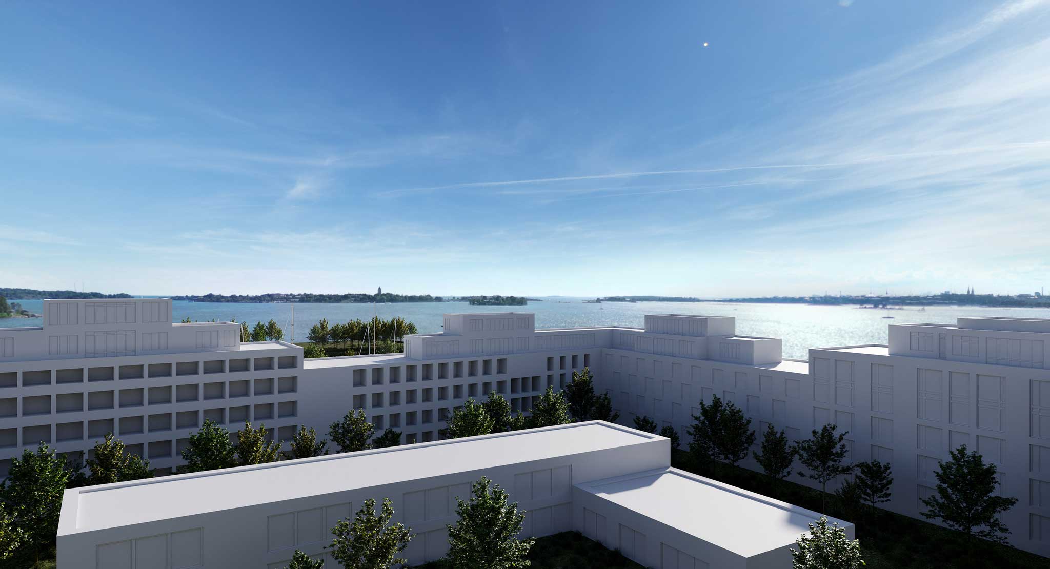 Kruunuvuorenrannan kaksiot merinäköalalla.