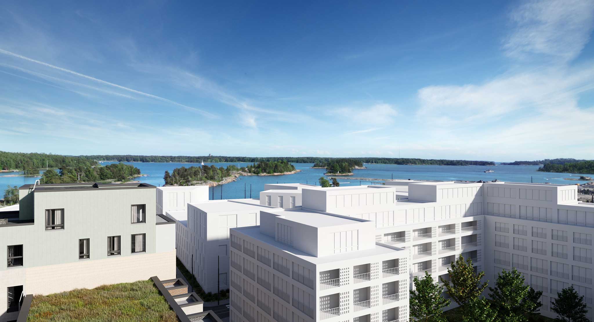 Kruunuvuorenrannan perheasunnot merinäköalalla.