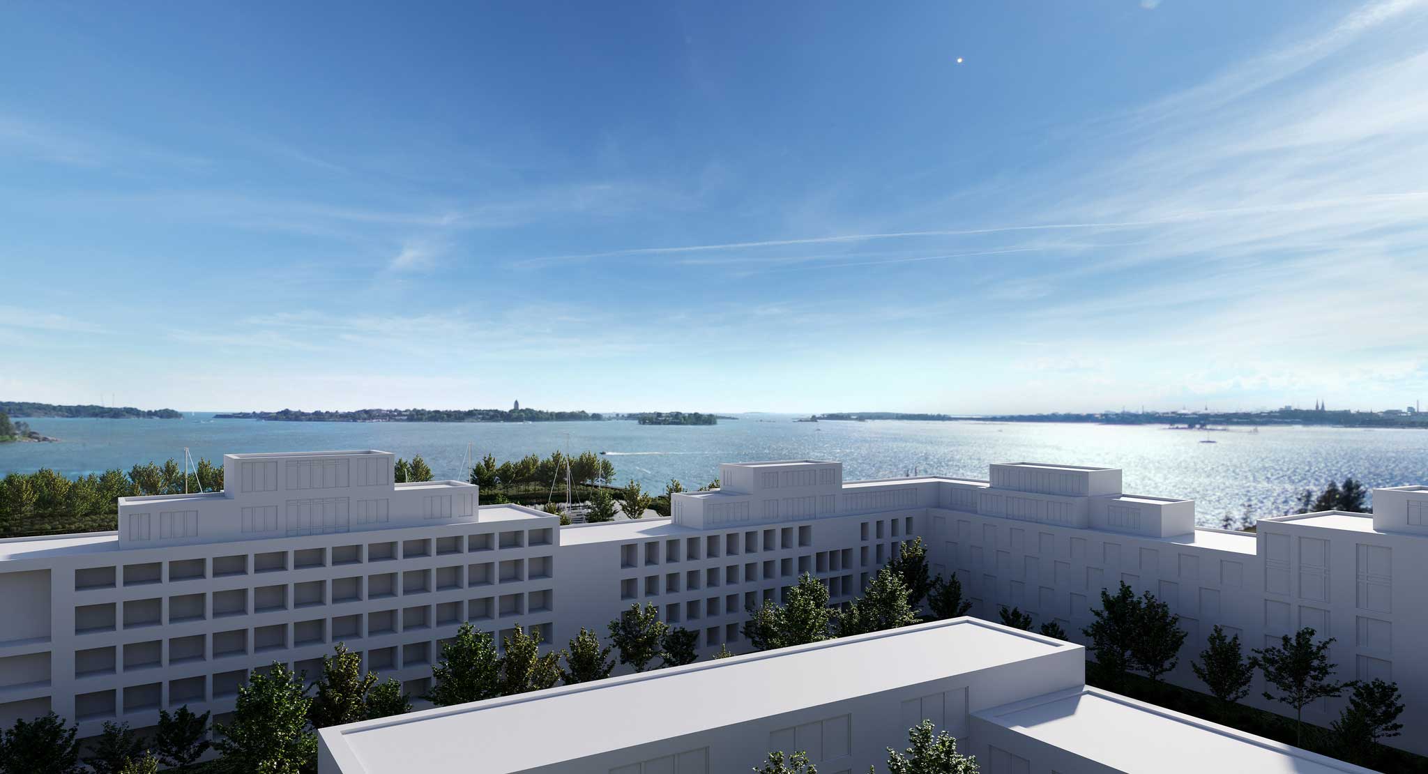 Kruunuvuorenrannan yksiöt merinäköalalla.